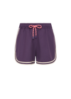 THE UPSIDE women's purple Klio Short is designed for a mid-rise, relaxed fit and features a soft elasticated waistband with drawcord and contrast binds in cream along curved hem. Made for everyday.