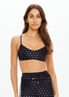 THE UPSIDE women's black Moonstone Zoe Bra offers a soft, supportive fit with a scooped low neckline, T-bar back, and adjustable elastic straps. Made for yoga & pilates.