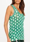 THE UPSIDE women's green Latania Wales Knit Tank is relaxed fit with a geometric print and striped knitted rib neckline. Made for lifestyle.