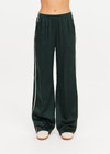 THE UPSIDE women's green Marnie Silk Wide Leg Pant is true to size with high-rise fit, elasticated waistband, and cream side seam bindings. Made for lifestyle.