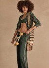 THE UPSIDE women's green Marnie Silk Wide Leg Pant is true to size with high-rise fit, elasticated waistband, and cream side seam bindings. Made for lifestyle.