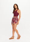 THE UPSIDE women's maroon linen viscose Miri Klio Short offers a relaxed fit with a soft elasticated waistband and contrast cream binds. Made for lifestyle.