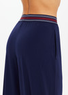 THE UPSIDE women's navy recycled polyester Harlan Wide-Leg Pant is designed for a true-to-size fit and features side-seam pockets and a striped elastic waistband. Made for lifestyle.