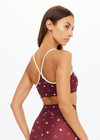 THE UPSIDE women's maroon recycled supersoft Bandhani Bowie Bra has a soft, supportive fit with scooped front, T-bar back, and removable bust cups.