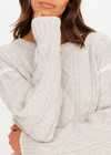 THE UPSIDE women's natural wool blend Xanthe Crew Neck Knit Sweater has a relaxed fit with cable knit and decorative blanket stitching. Made for lifestyle.