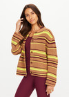 THE UPSIDE women's stripe organic cotton Bendetta Knit Cardigan is designed for a relaxed fit and features a button-up cardigan with tortoiseshell branded buttons. Made for lifestyle.