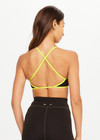 THE UPSIDE women's olive jacquard Castilla Anya Crossback Bra is designed for a soft and comfortable fit and features a high neck crossback bra with removable cups. Made for yoga and pilates.