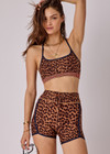 THE UPSIDE women's leopard Malawi 4inch Spin Short is mid-rise and features an elasticated drawcord, made from our recycled peached fabrication. Made for yoga & pilates.
