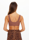 THE UPSIDE women's orange & navy check Solaris Harley Scoop Bra is supportive & comfortable and features a scoop front and back neckline with removable cups. Made for yoga & pilates.