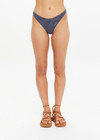 THE UPSIDE women's navy jacquard Secretos Moss Pant offers medium coverage in a textured floral and metallic fabrication. Designed for swim.