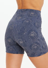 THE UPSIDE women's navy jacquard Secretos 4inch High Spin Short is high-rise and offers a soft & supportive fit in a textured floral and metallic fabrication. Made for yoga & pilates.