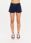 THE UPSIDE women's navy Galaxia Marcella Short is designed for a mid to low rise fit and features elasticated waistband, drawcord with side seam pockets. Made for lifestyle.