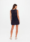THE UPSIDE women's navy Halcyon Helix Lace Mini Dress is a high neck A-line shift dress with a centre back zipper. Designed to be warm with the Capri Bra and Fox Shortie for coverage. Made for lifestyle.