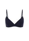 THE UPSIDE women's navy Palais Rib Capri Bra is designed to be worn under sheer garments and features a v neckline with adjustable straps in a soft ribbed fabrication. Made for lifestyle.