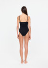 THE UPSIDE women's black Lara One Piece is fully lined and features a square neckline with a scooped back, rouleau straps and soft matte fabrication. Made for swim.