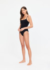 THE UPSIDE women's black Lara One Piece is fully lined and features a square neckline with a scooped back, rouleau straps and soft matte fabrication. Made for swim.