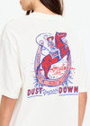 THE UPSIDE women's cream organic cotton Big Beach Tee is an oversized crew neck tee with a ribbed neckline and "dust yourself down" horseshoe artwork printed at back. Made for lifestyle.