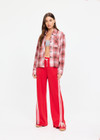 THE UPSIDE women's red plaid Boyfriends Carpenter Shirt is a collared long sleeve button-up in soft fabrication with patch pockets at chest. Made for lifestyle.