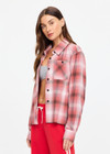 THE UPSIDE women's red plaid Boyfriends Carpenter Shirt is a collared long sleeve button-up in soft fabrication with patch pockets at chest. Made for lifestyle.