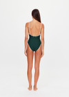 THE UPSIDE women's green recycled soft peached Racquet Flow Bodysuit is fully lined and features a scoop neckline, adjustable straps and a cream bow detail at chest. Made for tennis, gold & pickleball.