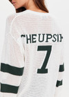 THE UPSIDE women's cream organic cotton Fenway Sebastian Crew offers a relaxed fit and features The Upside logo knit detail on back in green. Made for lifestyle.