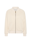 THE UPSIDE women's cream Navar Isabella Bomber Jacket is an oversized fit with raglan sleeves in our castilla "TU" design and features a front patch pocket, crafted from a knitted jacquard fabrication. Made for everyday wear.