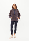 THE UPSIDE women's navy & camel Castilla Harlow Pullover is a relaxed pull over style fleece with raglan sleeves in our castilla "TU" design and features zip pockets, crafted from a recycled sherpa fabrication. Perfect for cooler weather.