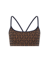 THE UPSIDE women's navy & camel recycled jacquard Castilla Bowie Bra is a supportive and comfortable fit in our castilla "TU" design and features a scooped front neckline with t-bar back and removable cups. Made for yoga & pilates.