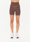 THE UPSIDE women's navy & camel recycled jacquard Castilla 5inch Spin Short is high-rise with a V panel waistband. Made for yoga & pilates.