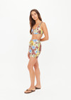 THE UPSIDE women's floral recycled supersoft Isla Racerback Vala Bra features a scoop neckline,  removable cups and contrast yellow binds down side. Made for yoga & pilates.