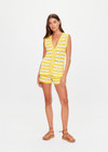 THE UPSIDE women's yellow organic cotton Goldie Malik Crochet Short is designed for a regular fit and features a hand crocheted flower design & an elasticated waist with tassel drawcord.