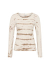 THE UPSIDE women's organic cotton rib Ayla Chrissy Long Sleeve Top is designed for a slim fit and features a brown hand tie dye design on a cream base. Made for lifestyle.