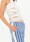 THE UPSIDE women's organic cotton rib Ayla Asher Tank Top is designed for a slim fit and features a brown hand tie dye design on a cream base. Made for lifestyle.