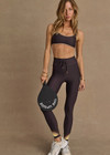 THE UPSIDE women's grey recycled soft peached Kefi Brielle Scoop Sports Bra has a low back design with removeable cups and mocha binds along neckline. Made for yoga & pilates.