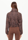 THE UPSIDE women's leopard recyled Ludlow Ace Shell Jacket offers a water resistant, cropped design with front pocket, elasticated cuffs and an orange drawcord at waist. Made for running.