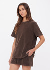 THE UPSIDE women's brown recycled cotton Soho Eva Crew Neck Tee features a relaxed fit with a soft brushed design and a ribbed neckline. Made for lifestyle.