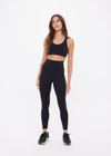 THE UPSIDE women's black recycled jacquard Castilla Jade Bra is a full coverage bra with scooped racerback and features removable cups. Made for yoga & pilates.