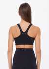 THE UPSIDE women's black recycled jacquard Castilla Jade Bra is a full coverage bra with scooped racerback and features removable cups. Made for yoga & pilates.