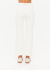 THE UPSIDE women's cream Bonnie Kick Flare Pant is a mid-rise, cropped flare pant made in a heavy ponte fabrication with a soft elastic waistband and embroidered arrow logo at back.