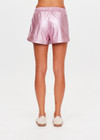 THE UPSIDE women's pink Mcgrath Billie Run Short is a mid-rise lightweight short in a metallic pink fabrication and features and side pockets and an elasticated waistband with drawcord. Made for lifestyle.