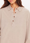 THE UPSIDE women's grey recycled cotton Soho Rhea Collared Top features a relaxed fit and a brushed finish, button front opening and wide sleeve silhouette. Made for lifestyle.