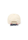 THE UPSIDE women's cream 100% cotton Marlon Soft Cap has an adjustable navy paracord tie at back with gold metal eyelets. Made for lifestyle.