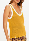 THE UPSIDE women's yellow organic cotton Fenway Wales Knit Tank features a relaxed fit, open knit construction and contrast ribbed trims. Made for lifestyle.
