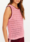 THE UPSIDE women's pink organic cotton Bahia Koby Knitted Tank Top is a regular fit with a loose knit construction, racerback silhouette and contrast striped rib detailing. Made for lifestyle.