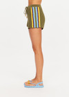 THE UPSIDE women's green organic cotton Brasilia Evie Crochet Short offers a true to size fit with a mid rise waist, crochet construction and adjustable drawcord with wooden bead detailing. Made for lifestyle.