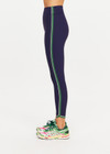 THE UPSIDE women's navy Rhythm 25inch Legging is a supportive and comfortable fit and features a mid rise waist, contrast side binding and streamlined rib fabrication. Made for yoga and pilates.
