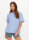 THE UPSIDE women's blue hemp cotton Jodhi Tee is designed for a regular fit and features a classic tee silhouette with a soft marl finish and embroidered logo detail. Made for lifestyle.