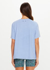 THE UPSIDE women's blue hemp cotton Jodhi Tee is designed for a regular fit and features a classic tee silhouette with a soft marl finish and embroidered logo detail. Made for lifestyle.
