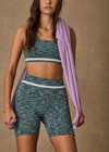THE UPSIDE women's green Seamless Jade Bra is designed for a supportive and comfortable fit and features a full coverage silhouette, T-bar back and removable cups. Made for yoga and pilates.