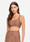 THE UPSIDE women’s leopard recycled peached Javan Jade Sports Bra is designed for a supportive fit and features a full coverage shape, racerback and removable cups. Made for yoga and pilates.